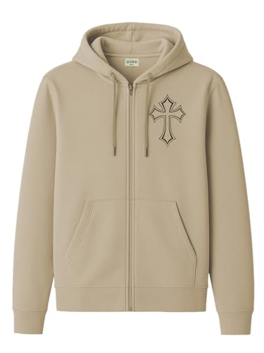 Image of ADRO Men's Regular Fit Zip-Up Hoodie for man | 320 GSM Cotton Poly Fleece Zipper Sweatshirt with Soft Fabric & Printed Hoodies