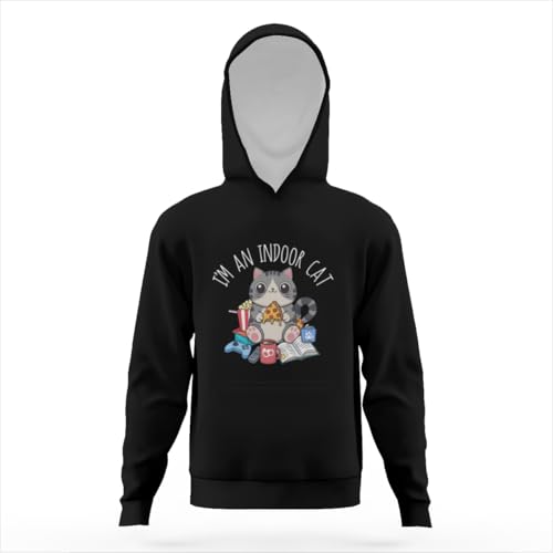 Funny Indoor Gaming Cat Pizza Lover Retro Hoodies for Teen Girls Boys Lightweight Kangaroo Pocket Sweatshirt3