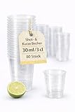 buxmed 80 Stück Shotbecher transparent 3 cl mit Skala – Schnapsgläser Plastik, Shotgläser, Pinnchen, Becher für Shots, BPA frei, stapelbar, Party Zubehör & Dosierbecher