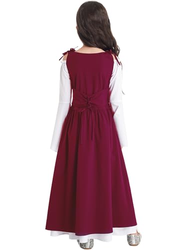 Kids Girls Medieval Renaissance Style Dress Square Neck Long Sleeve Gown Dress Fancy Outfits2