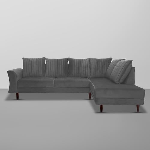 Image of Gratly RHS 4 Seater L Shape Sofa Set for Living Room (Dark Grey Colour) Premium Fabric Sofa
