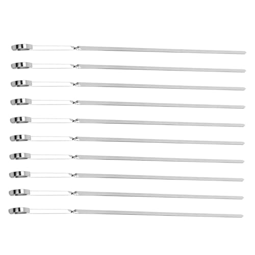 JOINPAYA Brochetas de Acero Inoxidable Planas para Barbacoa 35 CM Paquete de 10 Unidades Pinchos Resistentes para Asar al Aire Libre Ideales para Parrillas y Fuego Alto