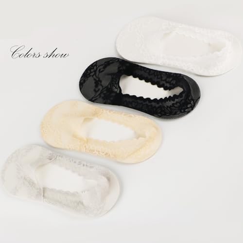 No Show Socks for Women 4 Pairs Low Cut Ankle Lace Socks Soft Anti Slid Invisible Summer Flat Socks4