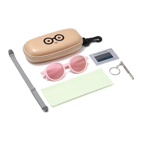 D Lolylad Baby Sonnenbrille 0-36 Monate, Polarisierte Kinder Sonnenbrillen Baby UV400 Schutz mit Riemen Verstellbar für Mädchen Jungen Kleinkind (Rosa Rahmen/Farbfilm)