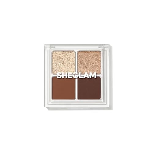 SHEGLAM Cosmic Crystal Eyeshadow Quad 4-Color Matte Glitter Eyeshadow Palette Rose Gold Warm Peach Brown Long Lasting Ultra Pigmented Smooth Blendable Eyeshadow-Higher Self