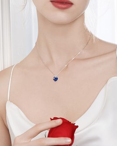 FANCIME 14K Solid White Gold Rose Pendant with Sterling Silver Chain Heart Birthstone Gemstone Fine Jewelry Christmas Gifts for Women Her3