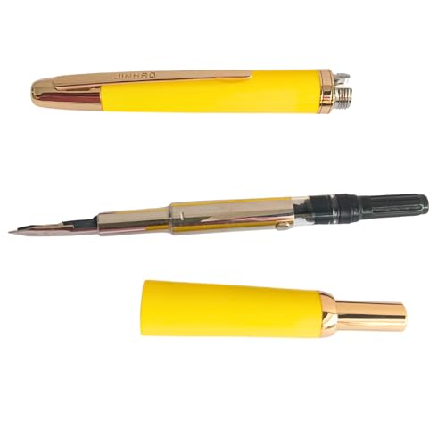 Image of GOLD LEAF Jinhao 20 Press Retractable Fountain Pen - Fine Nib with Converter - Plastic Body & Metal Clip - Multiple Colors - Smooth Writing Pen (No Ink Included) (Lemon Yellow (Gold Clip))