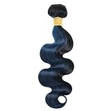 ALHER Black Mix Midnight Blue Highlight Bundle Human Hair Body Wave (#1B/Blue, 14 Inch)