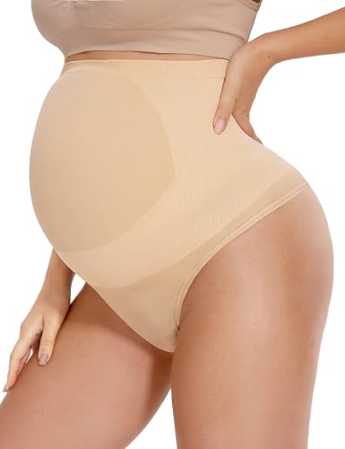 Peauty Nahtlose Umstands-Tanga-Unterwäsche für Damen, hohe Taille, keine Slip-Linien, Shapewear für Kleider und formelle Kleidung, Hautfarben, M