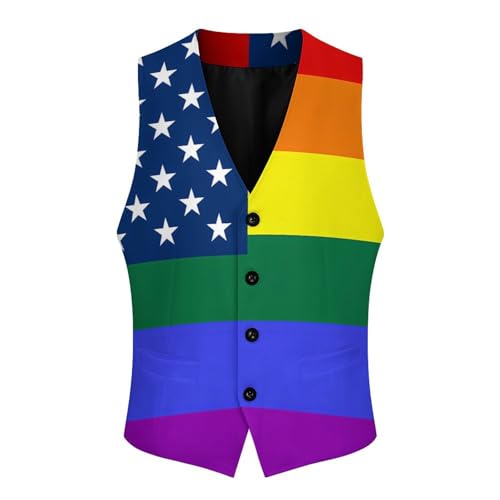 Rainbow LGBTQ Flag Trendy Vest Suit for Men V Neck Formal Dress Waistcoat Vests Business Slim Fit3