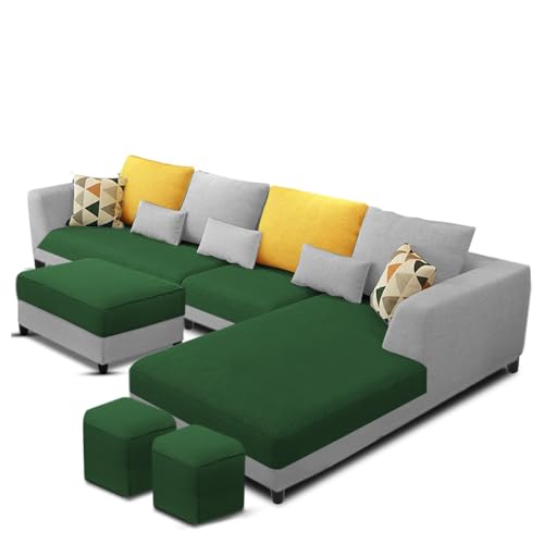 Image of Galib RHS 8 Seater L Shape Sofa Set for Living Room (Green Grey Fabric) Premium Fabric Sofa