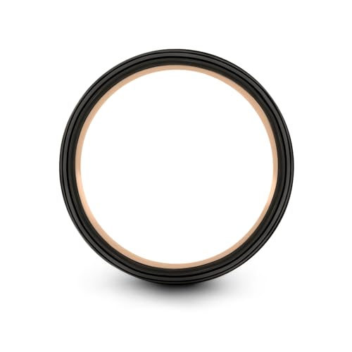 Tungsten Wedding Band Ring 12mm 9mm 7mm for Men Women 18k Rose Gold Plated Flat Cut Black Grey Brushed Polished2