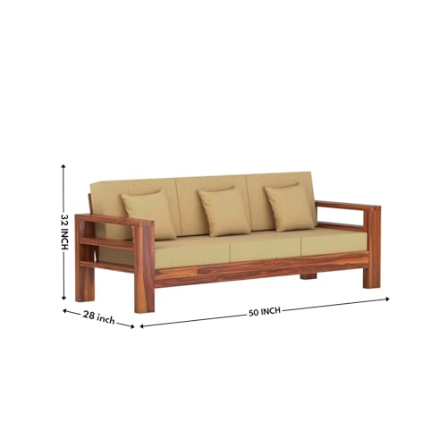 Image of Furniture Solid Sheesham Wood 3 Seater Sofa Set | Multipurpose Wooden Three Seater Lounge Sofa Set Furniture for Living Room, Home and Office (Honey Finish)