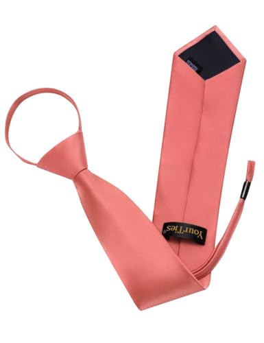 Image of YourTies Zipper Tie for Men Adjustable Pre-tied Satin Neckties and Pocket Square Set Solid Color Business Formal Wedding