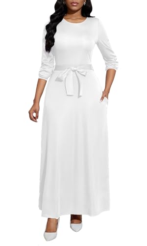 Long Dress for Women Casual Long Sleeve Dresses Maxi Dress Empire Waist Loose with Belt 20253