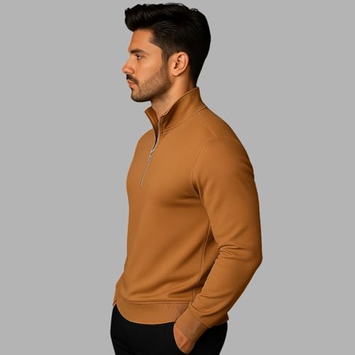 Image of Mack Jonney Men's Fleece Half-Zip High Neck Sweatshirt | Warm & Stylish Winter Wear -M4380