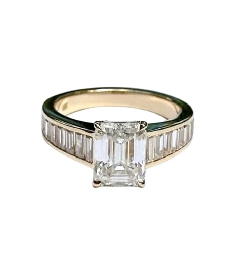 Vintage Art Deco 3 ct Emerald Cut Solitaire,14k Solid Yellow Gold Plated Ring,Channel Set Half Eternity Band,Baguette Cut Shoulders,Trend Setter.size 3-12. - Main Image