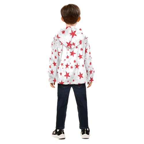 Red Stars Girls Fleece Jacket Girls Fall Jacket Girls Zip Up Hoodie Girls Sherpa Jacket 2-10T4