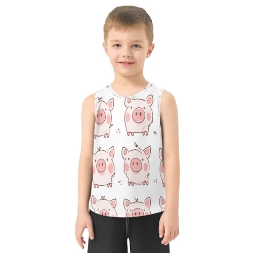 Cute Pink Pig Pattern Boys Tank Top Athletic Crew Neck Sleeveless T-Shirts Kids Tops 3-15Y2