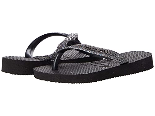 Havaianas Kids Slim Glitter Flip Flops - Spring and Summer Glitter Sandals for Kids - Black/Dark Grey Metallic, 11/12C little kid