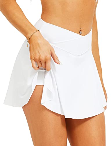 TZLDN Women's Tennis Skirt with Shorts Pockets High Waisted Crossover Pleated Workout Athletic Golf Skorts Skirts