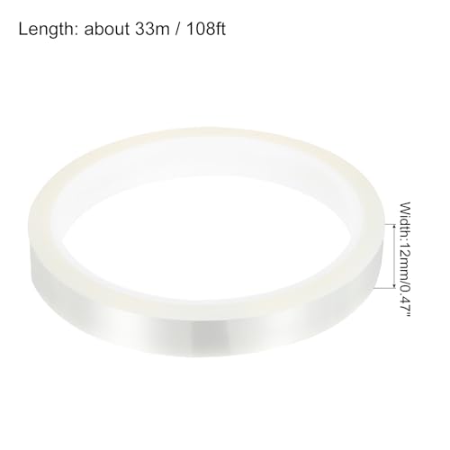 Image of uxcell Clear Heat Tape, 1 Roll 12mmx33m 108ft High Temperature Heat Resistant Tape for Sublimation,Heat Vinyl Press,Heat Transfer, Circuit Board, No Residue