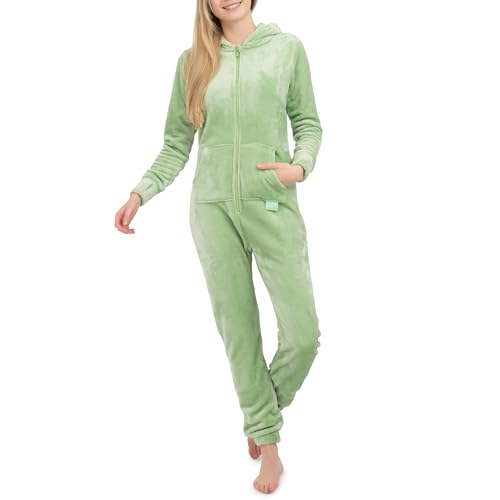 Basisstoff Kitten Damen Jumpsuit Teddy Fleece Grün Gr. M