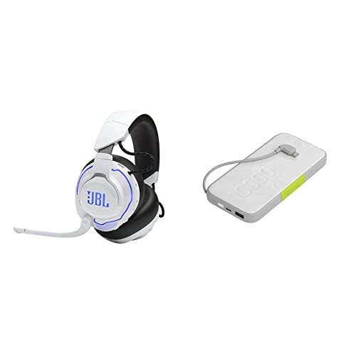JBL Quantum 910P Wireless - Gaming Headset for Playstation (White) and InfinityLab InstantGo 10000-10000mAh Power Bank with Integrated Lightning Connector - White