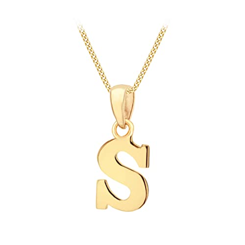 CARISSIMA Gold Ladies 9CT Yellow Gold Initial Pendant on 9CT Yellow Gold 25 Diamond Cut Adjustable Chin Chain 41cm/16-46cm/18 Chain