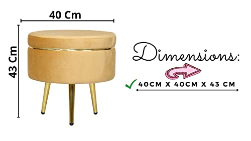 Image of Ottoman Stool for Living Room, Velvet Foot Rest Puffy for Sofa, Foot Stool for Sitting, Modern Puffy for Bedroom, Metal Legs Ottoman for Home Decor, 17 inch Height (Stool-Beige)