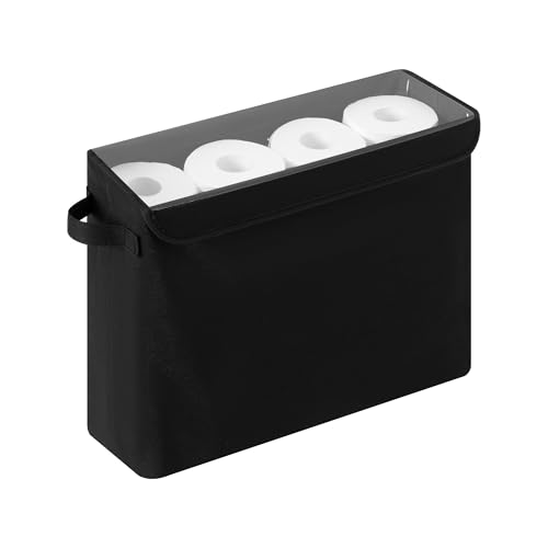 Cupic Cupid Toilet Paper Storage Baskets Bathroom Toilet Paper Storage with Lid Holds 12 Regular or 9 Mega Rolls Slim Toilet Tissue Holder Basket with Clear PVC Lid and Handles Black