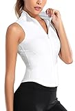 FEOYA Women Full Zip Sleeveless Tank Top Workout Shirts Elastic Sweatshirt for Yoga Running Golf Vest T-Shirts White M
