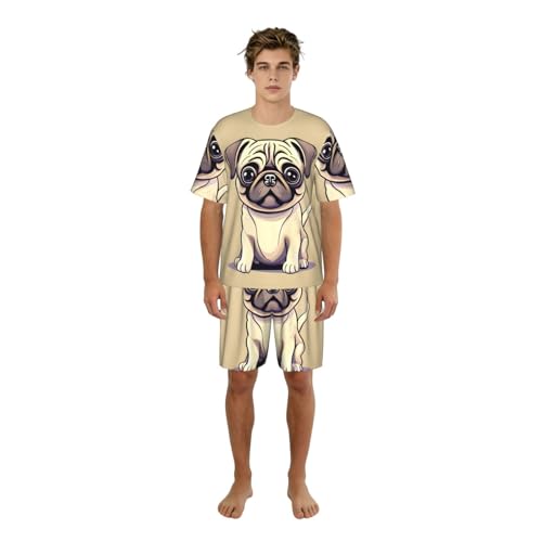 Pyjama homme imprimé carlin en coton doux pour la détente nocturne