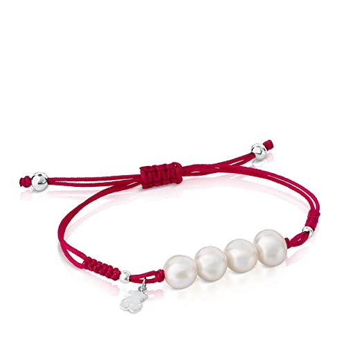TOUS Pulsera de Cuerda Fucsia y Perlas para Mujer con Motivo Oso...