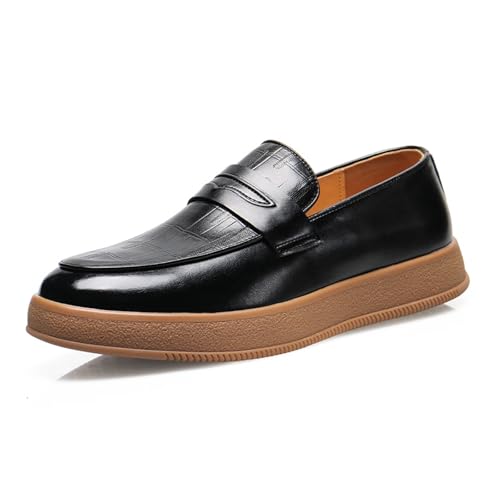 Men's Leather Platform Comfort Causal Penny Loafers Retro Round Toe Non-Slip Comfort Slip-On Walking Driving Moccasin Shoes