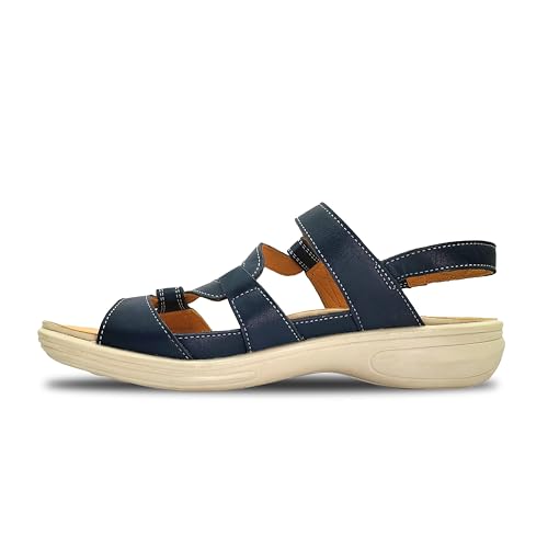 Image of Revere Emerald 3 Women's Sandals - Premium Soft Leather, Adjustable Straps & Contoured Footbed - Orthotic Arch Support for Stylish Comfort & All-Day Wear Blue 8-8.5 M US