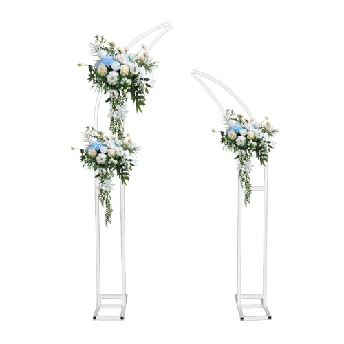 Arco de casamento grande de 2,1 m e 1,8 m com pé de arco de balão, anel de metal, arco de uvas, suporte para festas, eventos, cerimónias, decoração (branco)