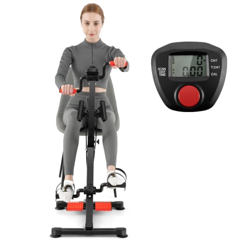 Image of GYMAX Pedal Exercise Bike for Seniors, Hand Arm Leg and Knee Fitness Machine with Massage, LCD Monitor, Adjustable Height and Length for Total Body, Home Exercise Equipment for Elderly