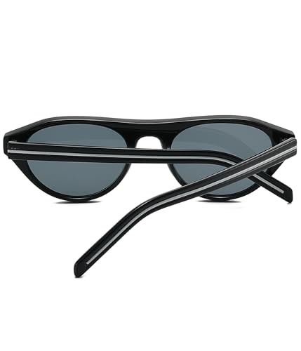 Image of EYLRIM Retro Oval Cat Eye Sunglasses for Women Men Trendy Flat Top Narrow Cateye Shades UV400 Protection