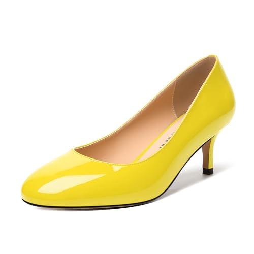 JUSTDANNI Womens Round Toe Wedding Patent Slip On Formal Fashion Kitten Low Heel Pumps Shoes 2.2 Inch