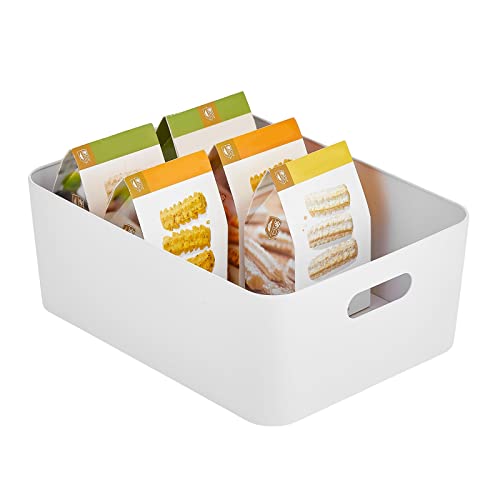 Mdesign Large Metal Storage Container Bin Basket With Handles For Kitchen Shelves In Pantry, Cabinet, Cupboard, Fridge, Freezer, Holds Food, Snacks, Drinks, 16" Wide, Mirri Collection, White #TOP11