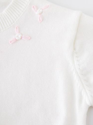 Girls's Crocheted Flowers Scalloped Cardigan Cropped Knitted Sweater Toddler Round Neck Lightweight Knitwear4