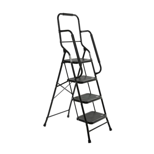 Tool Ladder Folding Portable Steel Frame Max 500 lbs Non-Slip Side armrests Large Area Pedals Detachable ToolBag(Black)