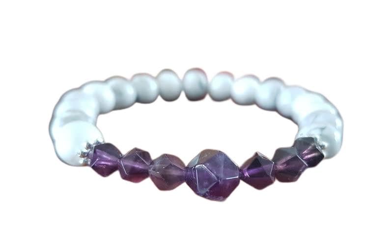 Bracelet améthyste et howlite perles 8mm extensibles de qualité supérieure
