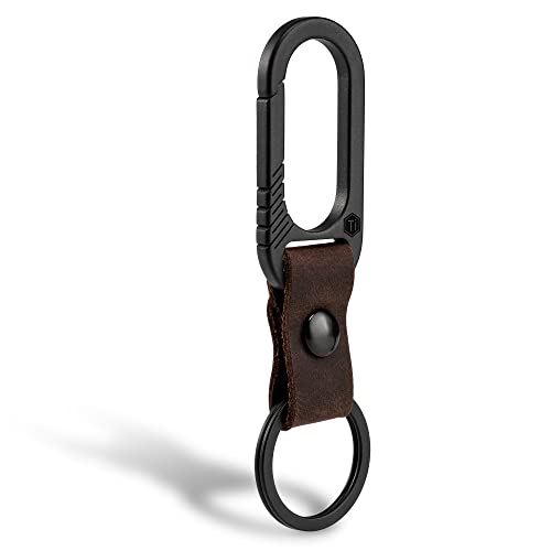 Image of KeyUnity KM02 Titanium Belt Clip Carabiner Leather Keychain Holder with Removable Stainless Steel Key Ring
