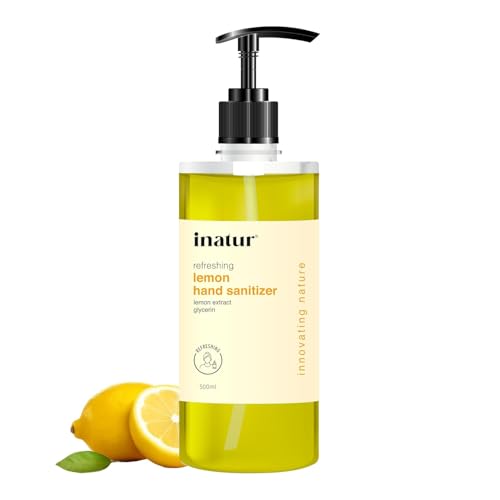 Image of inatur Refreshing Hand Sanitizer Gel | Enriched with Lemon Extract & Aloe Vera | Gentle on Skin | Alcohol-Based Protection | Gel Hand Sanitizer 500ml for Effective Hygiene & Germ-Free Hands