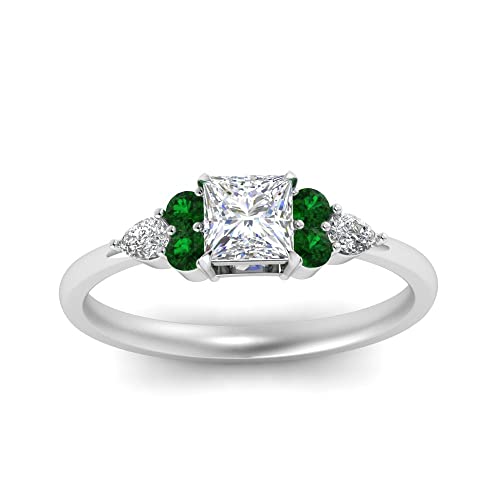 Image of Choose Your Gemstone Princess Shape Accented Engagement Ring 925 Sterling Silver Minimal Modern Design Birthday Gift Wedding Gift Side Stone Engagement Rings : US Size 4 to 12