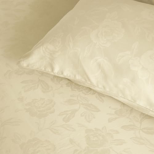 Image of Blue Dahlia 100% Cotton, King Size /Double, Bedsheet (108 inch x 108 inch) + 2 Pillow Covers, 300TC Premium Bedsheet, Jacquard Rose Pattern - Yellow