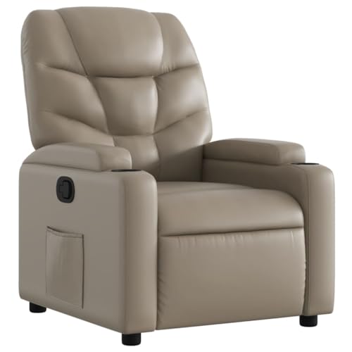 Makastle Fauteuil Inclinable avec Dossier Réglable, Chaise de Relaxation avec Porte-Gobelet et Coussin pour Bureau Salon, Cappuccino 74 x 89 x 100 cm...