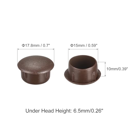 Image of uxcell Screw Hole Plugs, 15mm(19 /32 inch) Dia PP Snap in Shelf Button Flush Type Caps for Furniture Cabinet Cupboard, Dark Brown 60 Pcs
